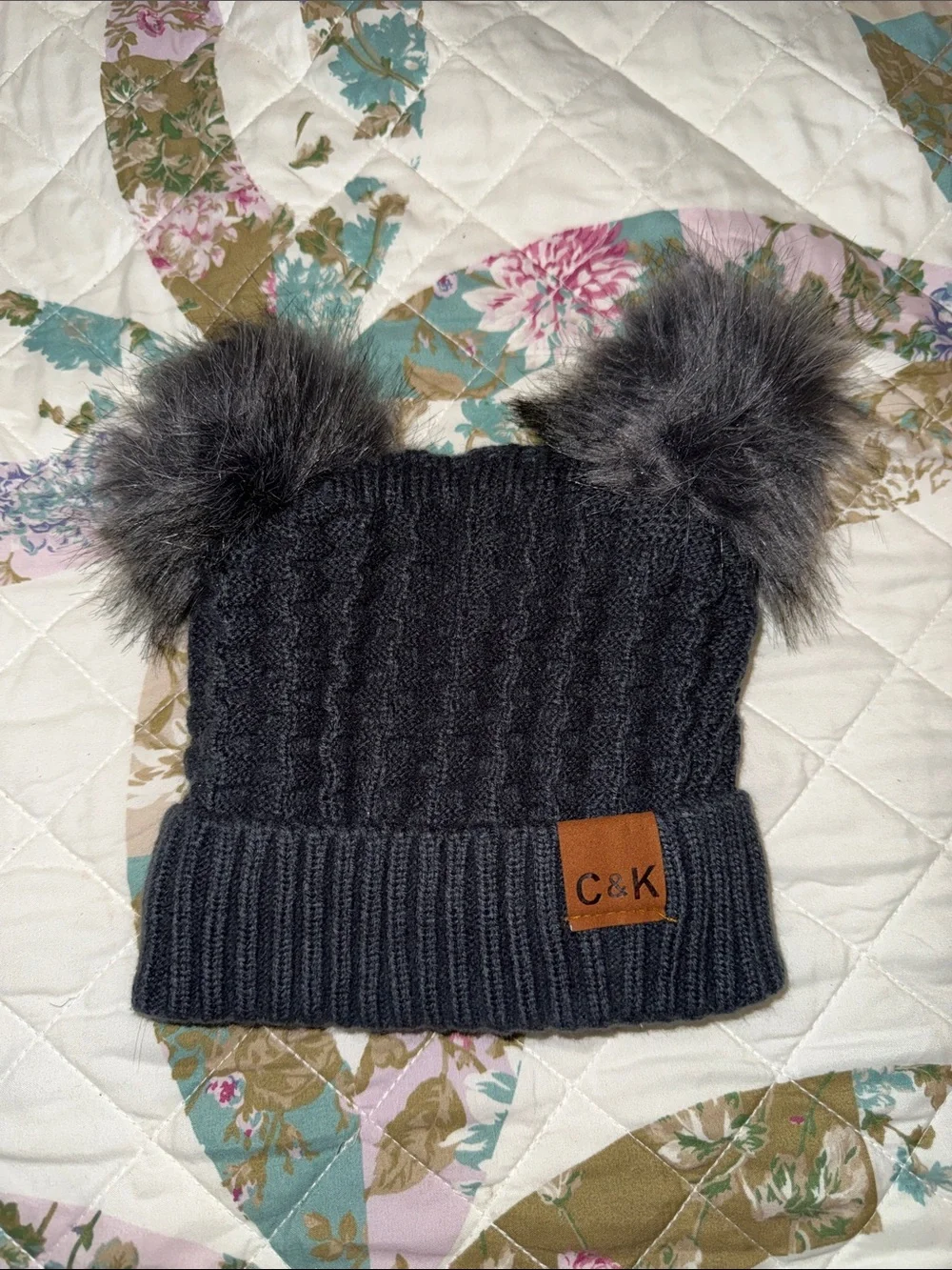 Kids Charcoal Pom-Pom Beanie